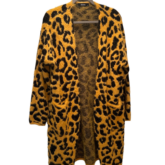 Kosmios Sweaters - Yellow Cheetah print Long Cardigan EUC